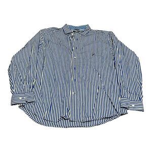 Nautica Long Sleeve Button Up Shirt Mens L Striped Blue Yellow 80s 2 Ply Cotton